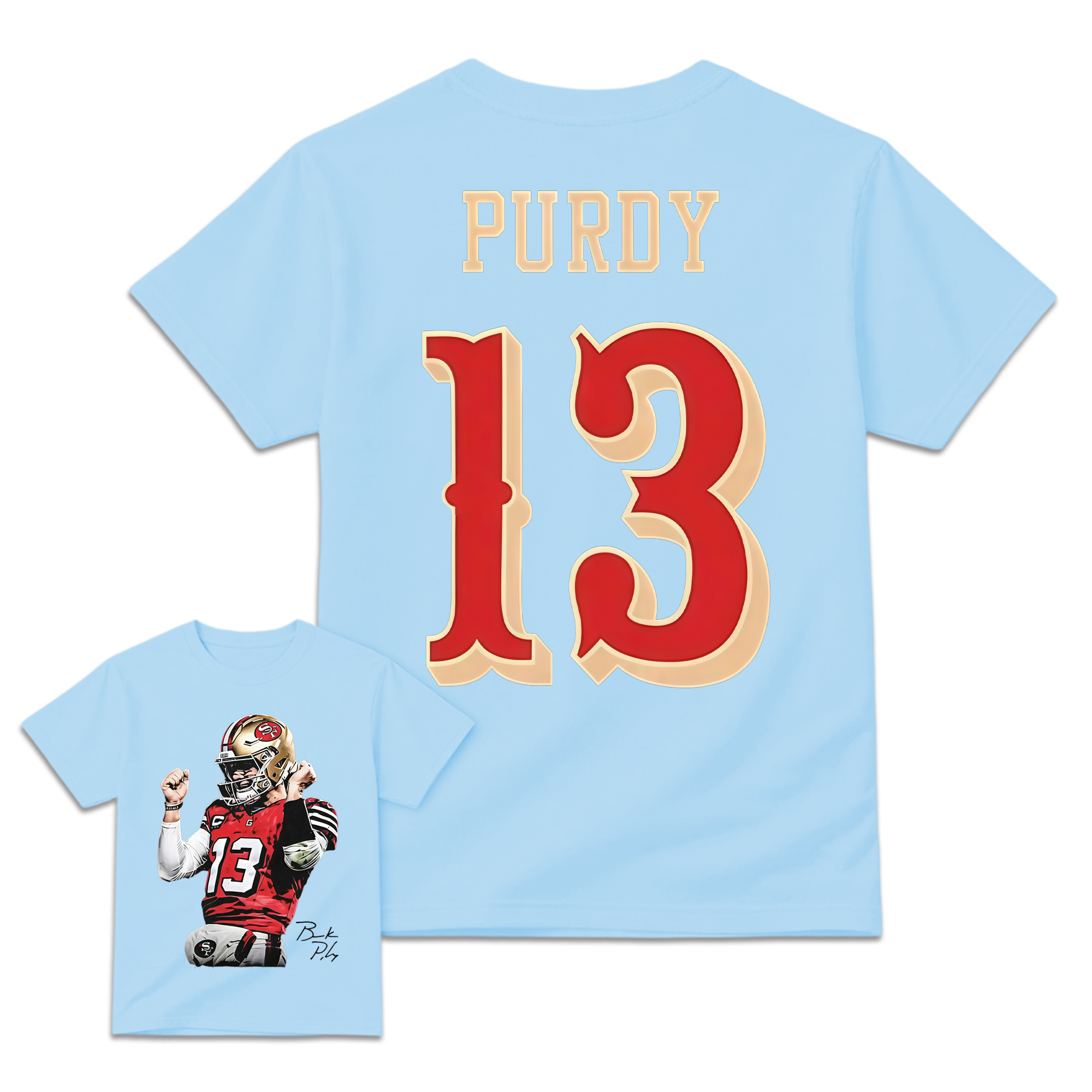 Men's Brock Purdy #13  Cotton T-Shirt Bay Area Football Fan Graphic Tee Vintage Heavyweight Short Sleeve Casual Game Day Streetwear