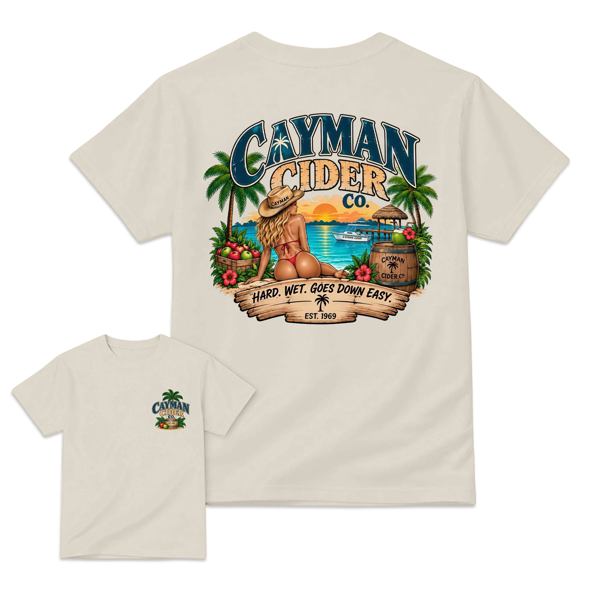 Cayman Cider Co. Unisex Cotton T-Shirt Hard Wet Goes Down Easy 