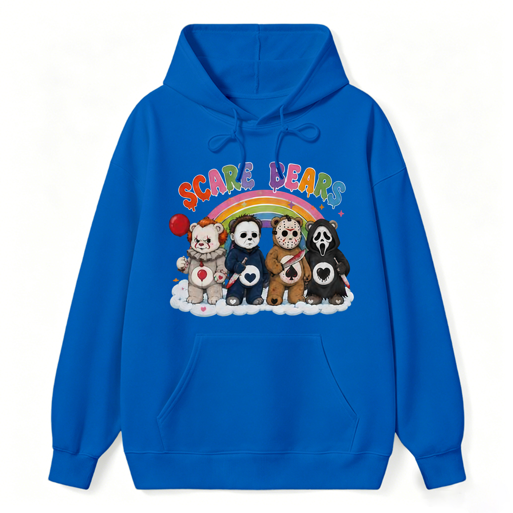 Scare Bears Cute Halloween Graphic Hoodie, Unisex Long‑Sleeve Pullover Hooded Sweatshirt for Fall Holiday Casual Daily Outfits