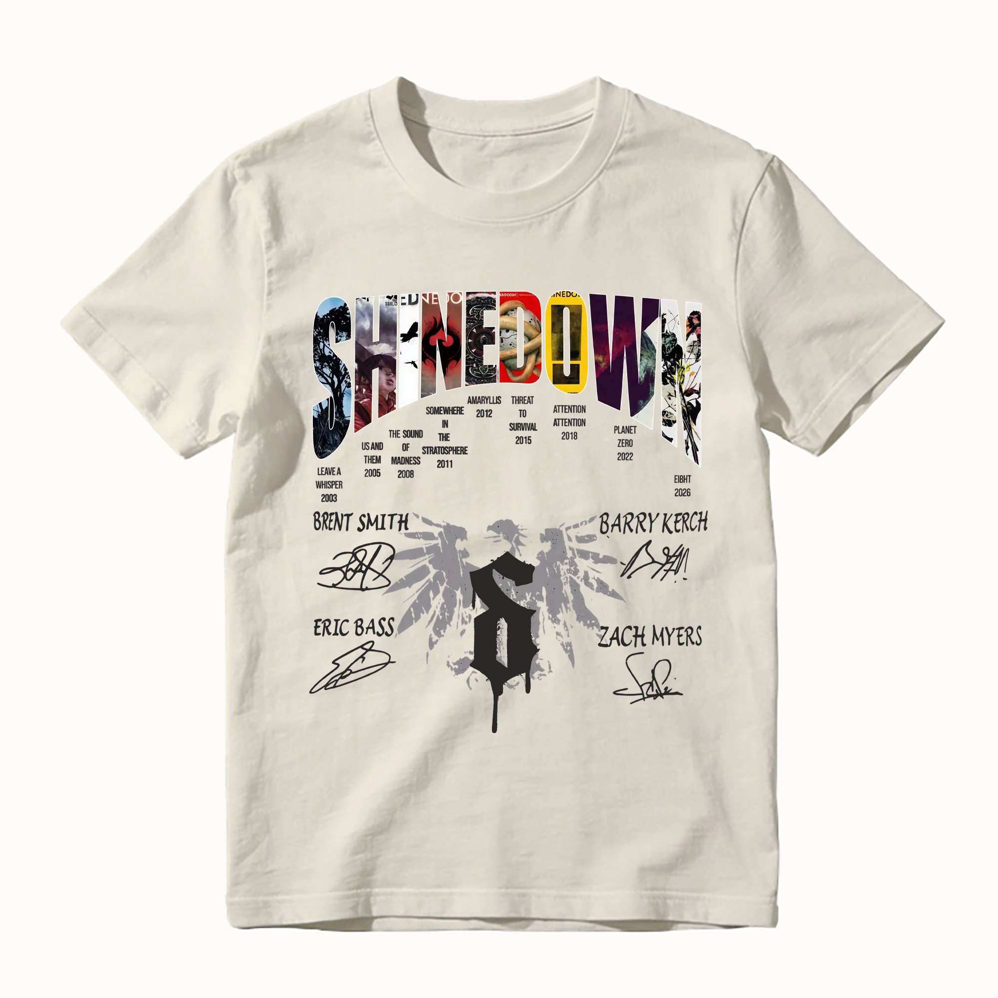 Shined0wn Discography T-Shirt, Vintage Rock Band Album Collection Shirt