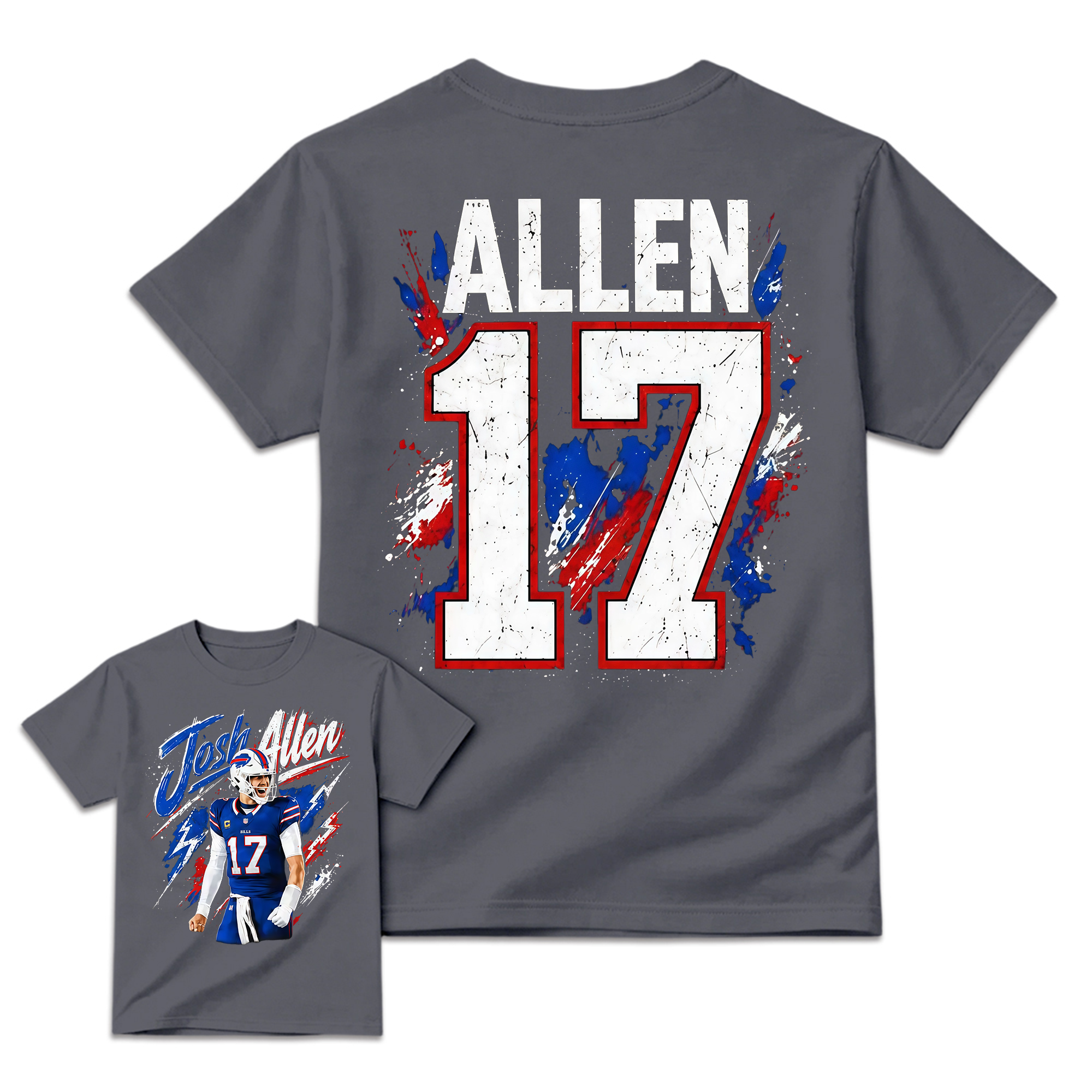 Blue Red Number 17 Football Graphic T-Shirt, Quarterback Game Day Tee, Two-Sided Unisex Sports Fan Shirt