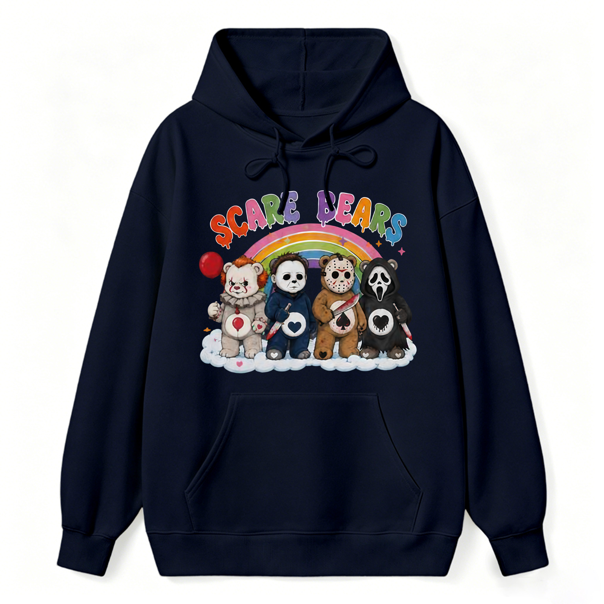 Scare Bears Cute Halloween Graphic Hoodie, Unisex Long‑Sleeve Pullover Hooded Sweatshirt for Fall Holiday Casual Daily Outfits