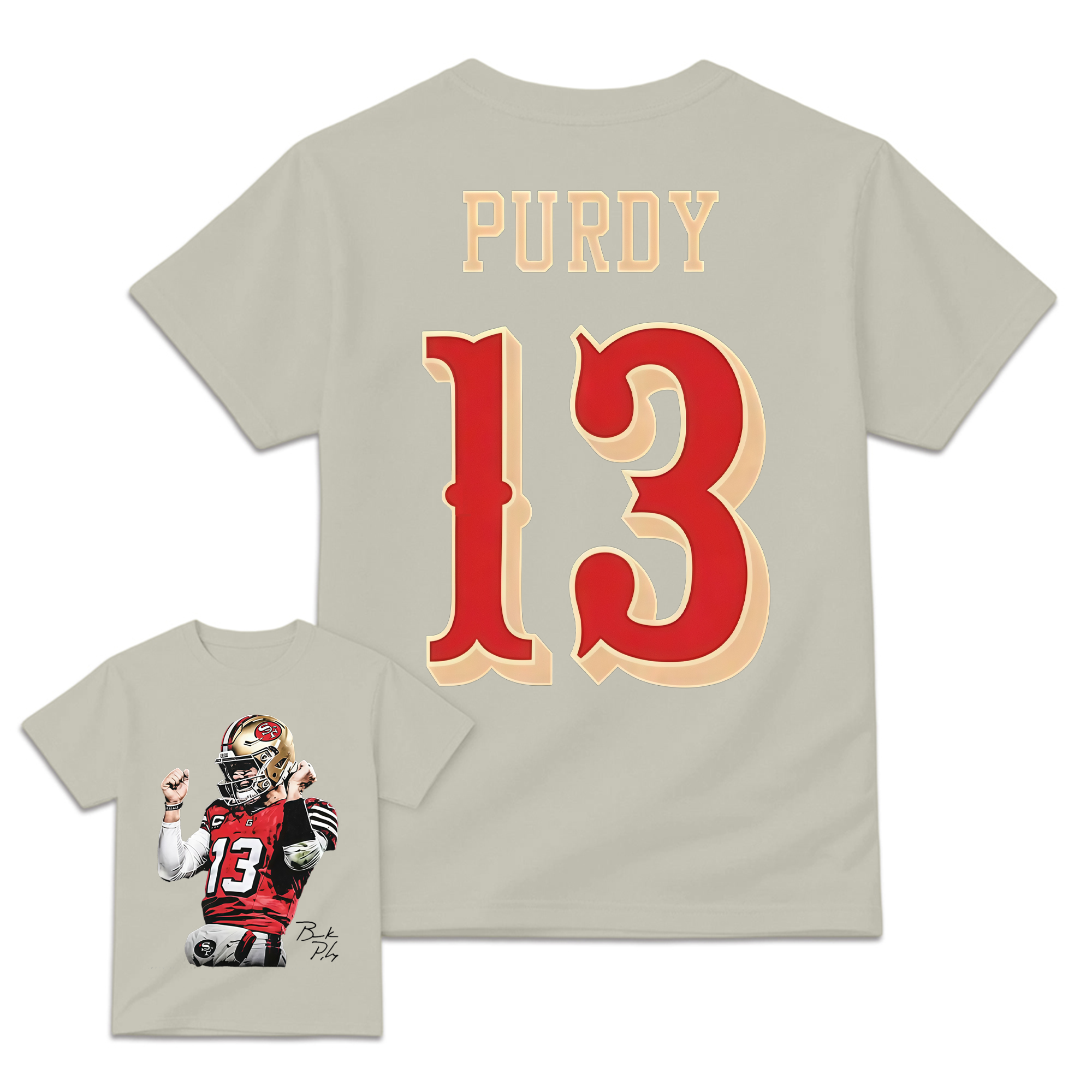Men's Brock Purdy #13  Cotton T-Shirt Bay Area Football Fan Graphic Tee Vintage Heavyweight Short Sleeve Casual Game Day Streetwear