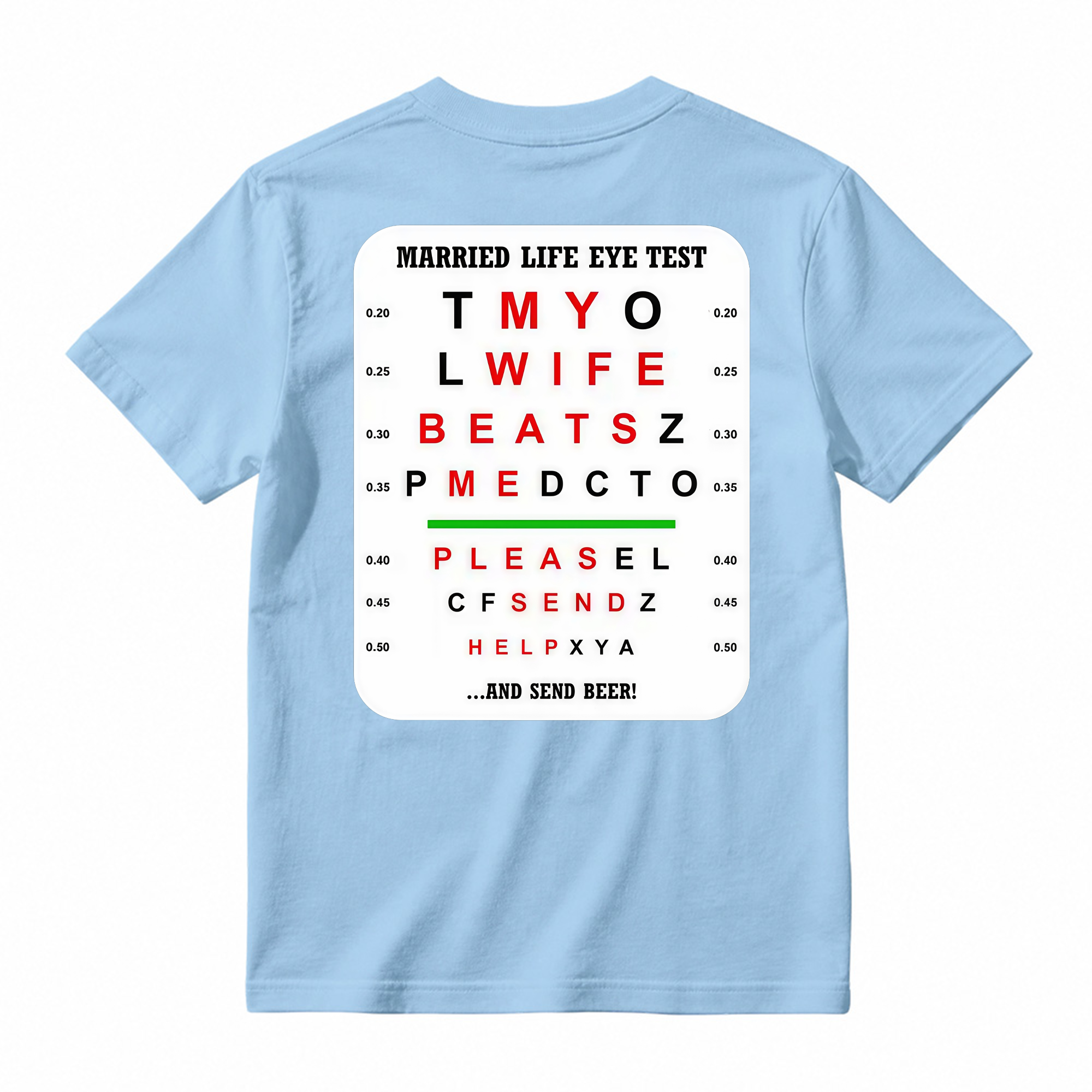 Married Life Eye Test T-shirt, Funny Shirts, Husband Life Shirt, Casual Menswear, Comfy Cotton, Humorous Tee