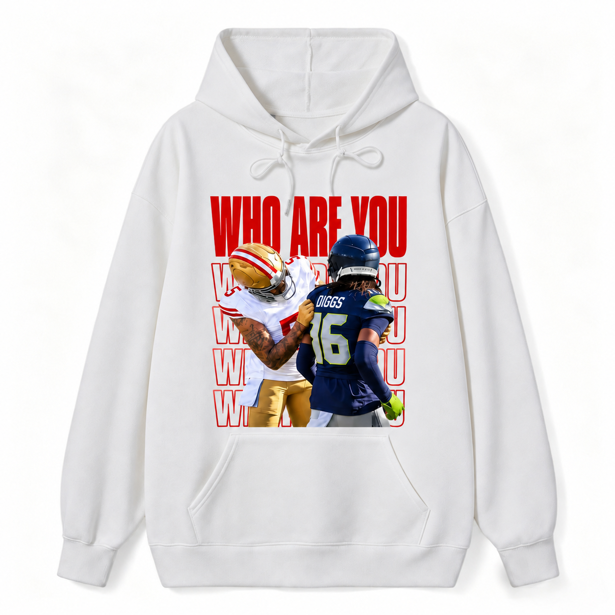 Who Are You Graphic Hoodie， Football Rivalry Print Tee, Funny Game Day Hoodie