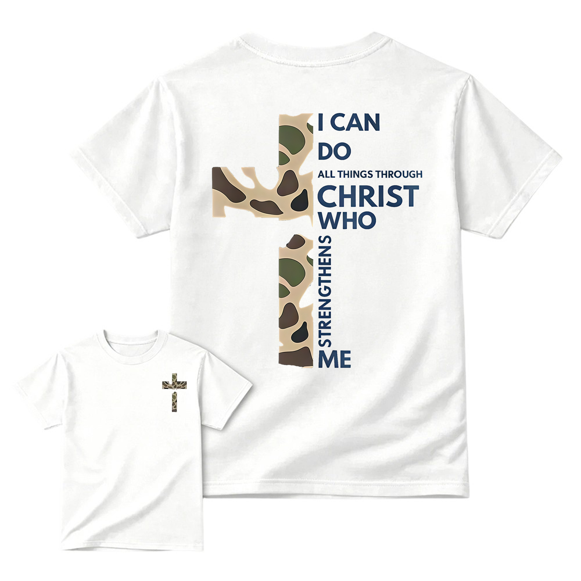 Christian Casual Round Neck Graphic T-Shirt - Camo Cross Print, Philippians 4:13, Relaxed Fit Soft Cotton, Fade-Resistant, Fashion Apparel, All Seasons Church Streetwear Top, Graphic T Shirts