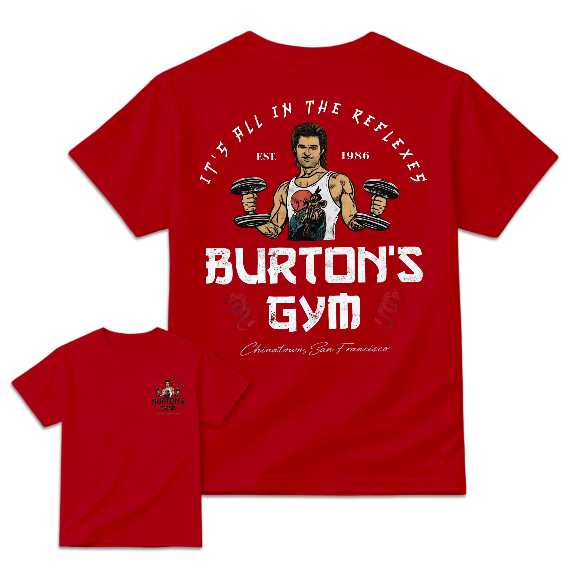 J4ck Burt0n T-Shirt, Burt0n's Gym "It's All In The Reflexes" Graphic Tee, Vintage 80s Action Movie Tribute