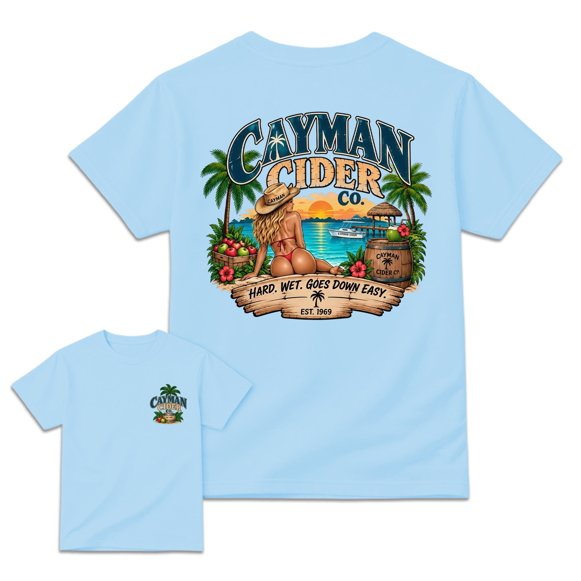 Cayman Cider Co. Unisex Cotton T-Shirt Hard Wet Goes Down Easy 