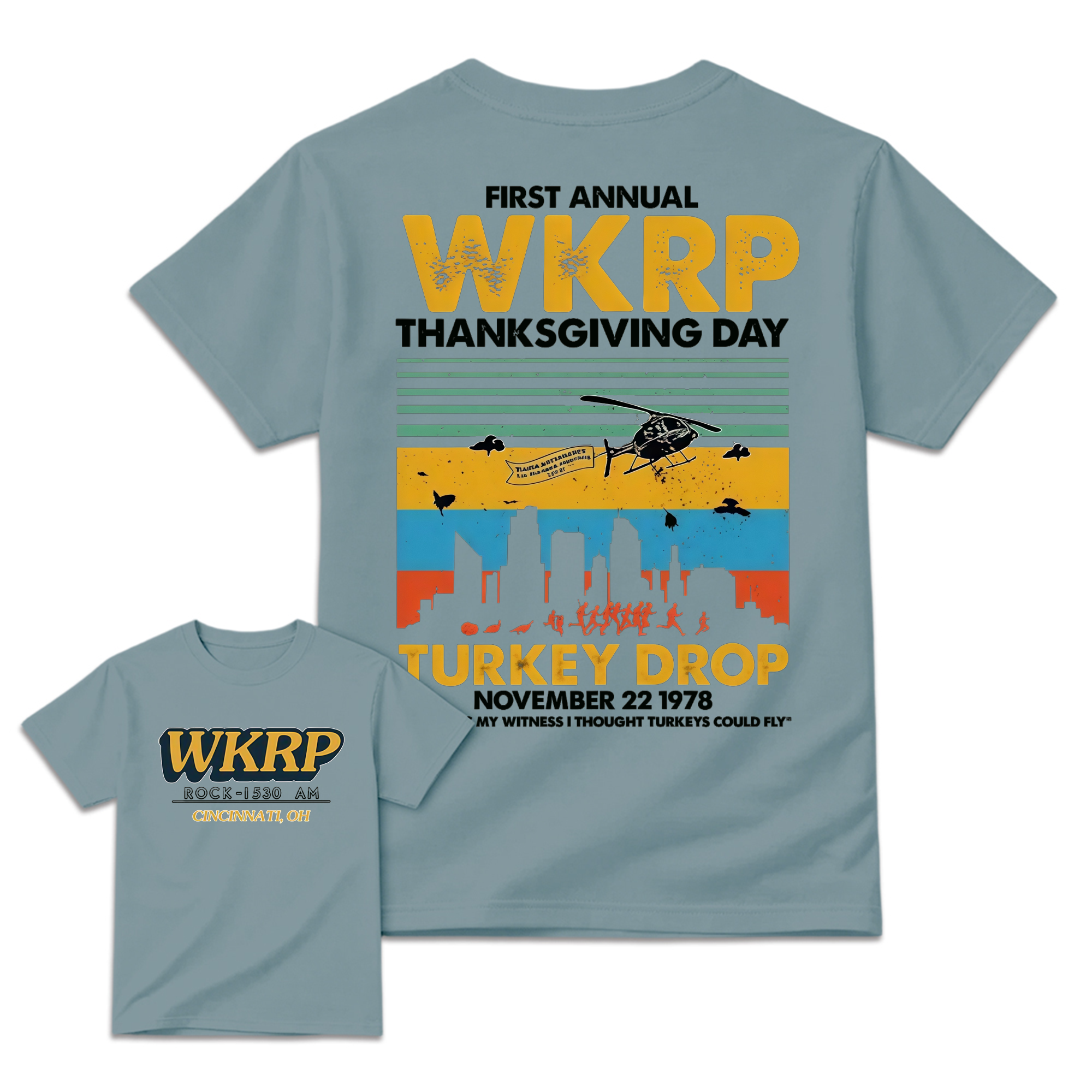 First Annual Wkrp Thanksgiving Day Two Sides Tshirt Sweatshirt Hoodie, As God Is My Witness Shirt, Turkeys Could Fly, Unisex Sweater Pullover Tee