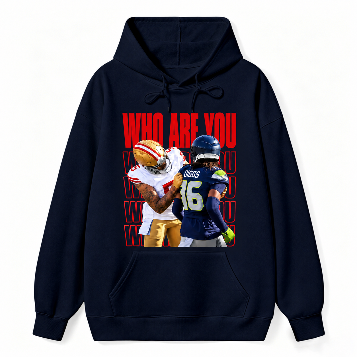 Who Are You Graphic Hoodie， Football Rivalry Print Tee, Funny Game Day Hoodie