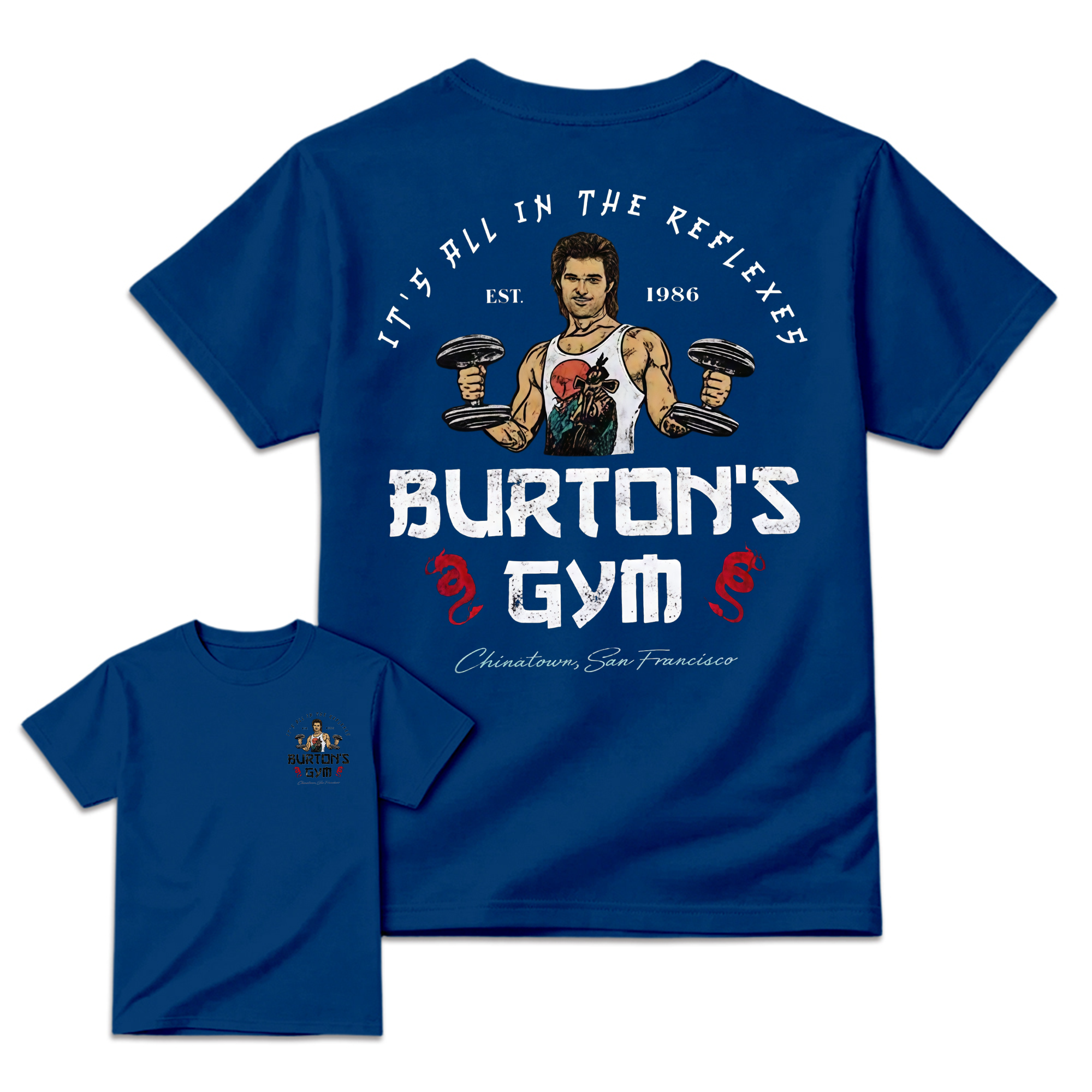 J4ck Burt0n T-Shirt, Burt0n's Gym "It's All In The Reflexes" Graphic Tee, Vintage 80s Action Movie Tribute