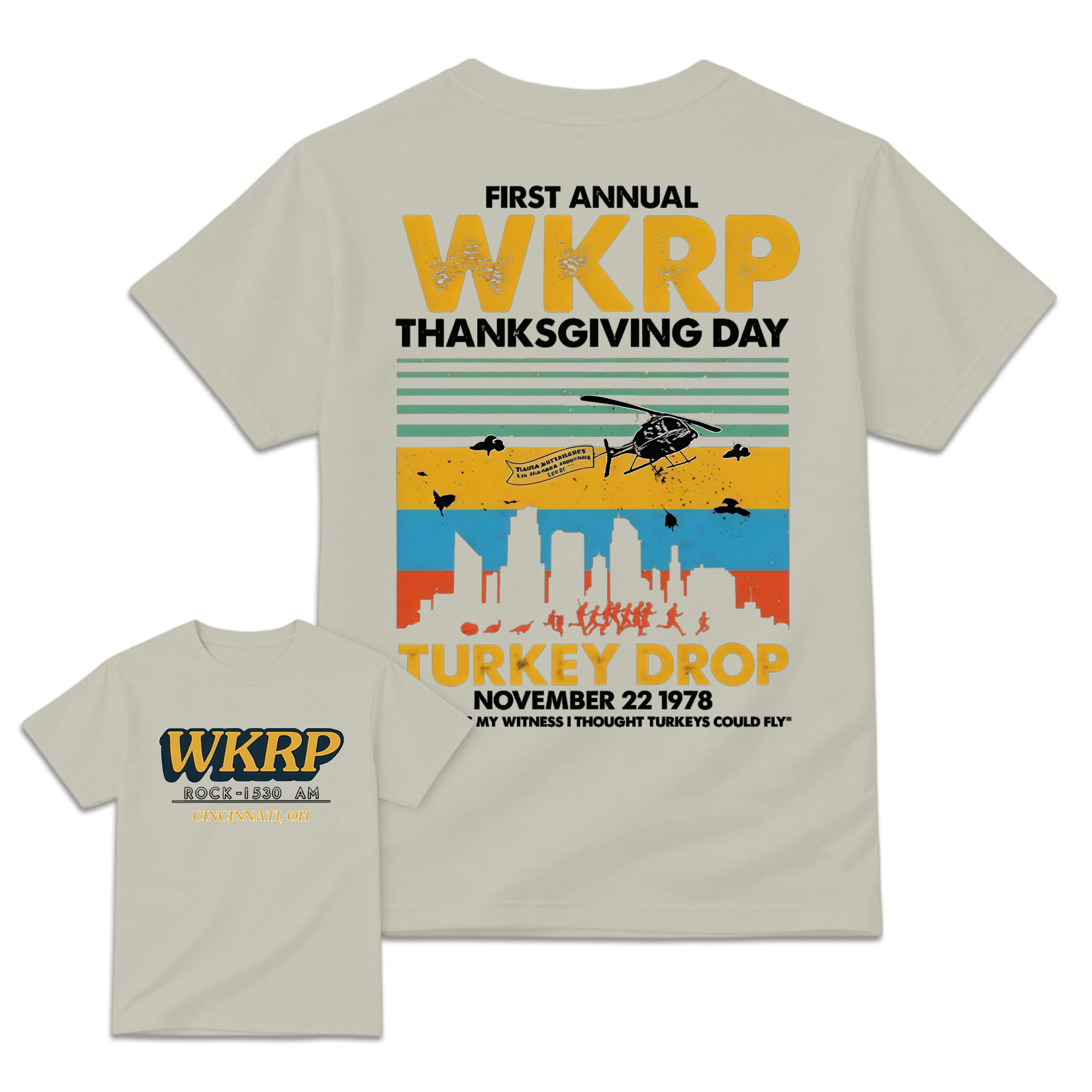 First Annual Wkrp Thanksgiving Day Two Sides Tshirt Sweatshirt Hoodie, As God Is My Witness Shirt, Turkeys Could Fly, Unisex Sweater Pullover Tee