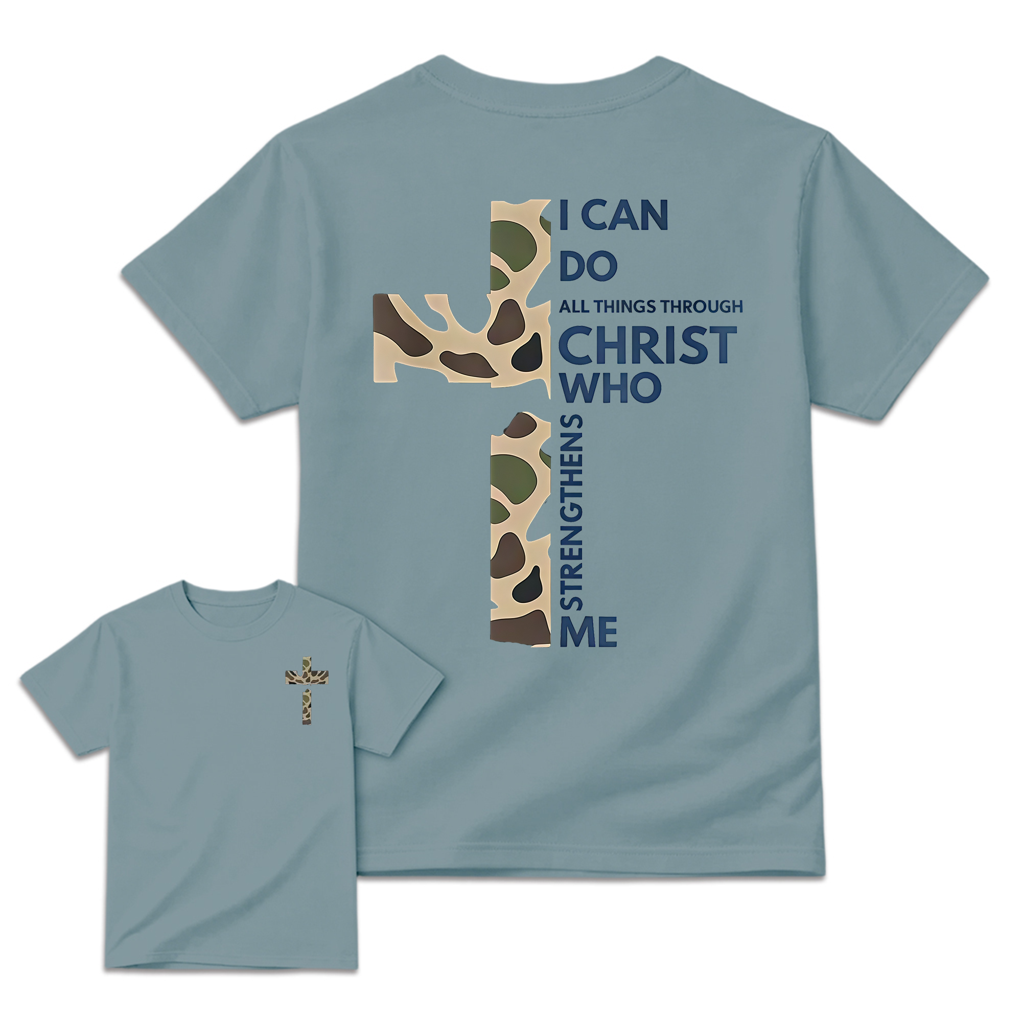 Christian Casual Round Neck Graphic T-Shirt - Camo Cross Print, Philippians 4:13, Relaxed Fit Soft Cotton, Fade-Resistant, Fashion Apparel, All Seasons Church Streetwear Top, Graphic T Shirts
