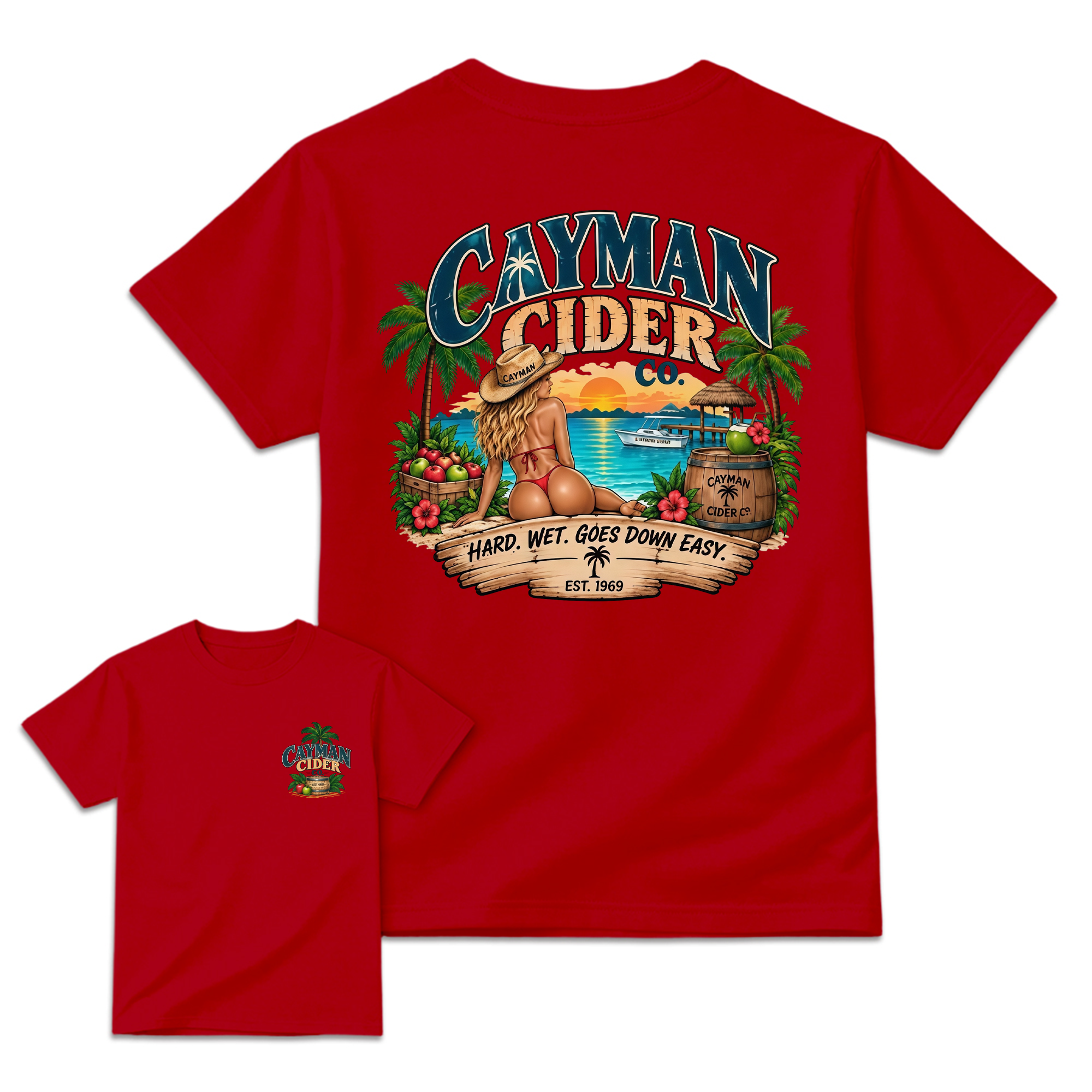 Cayman Cider Co. Unisex Cotton T-Shirt Hard Wet Goes Down Easy 