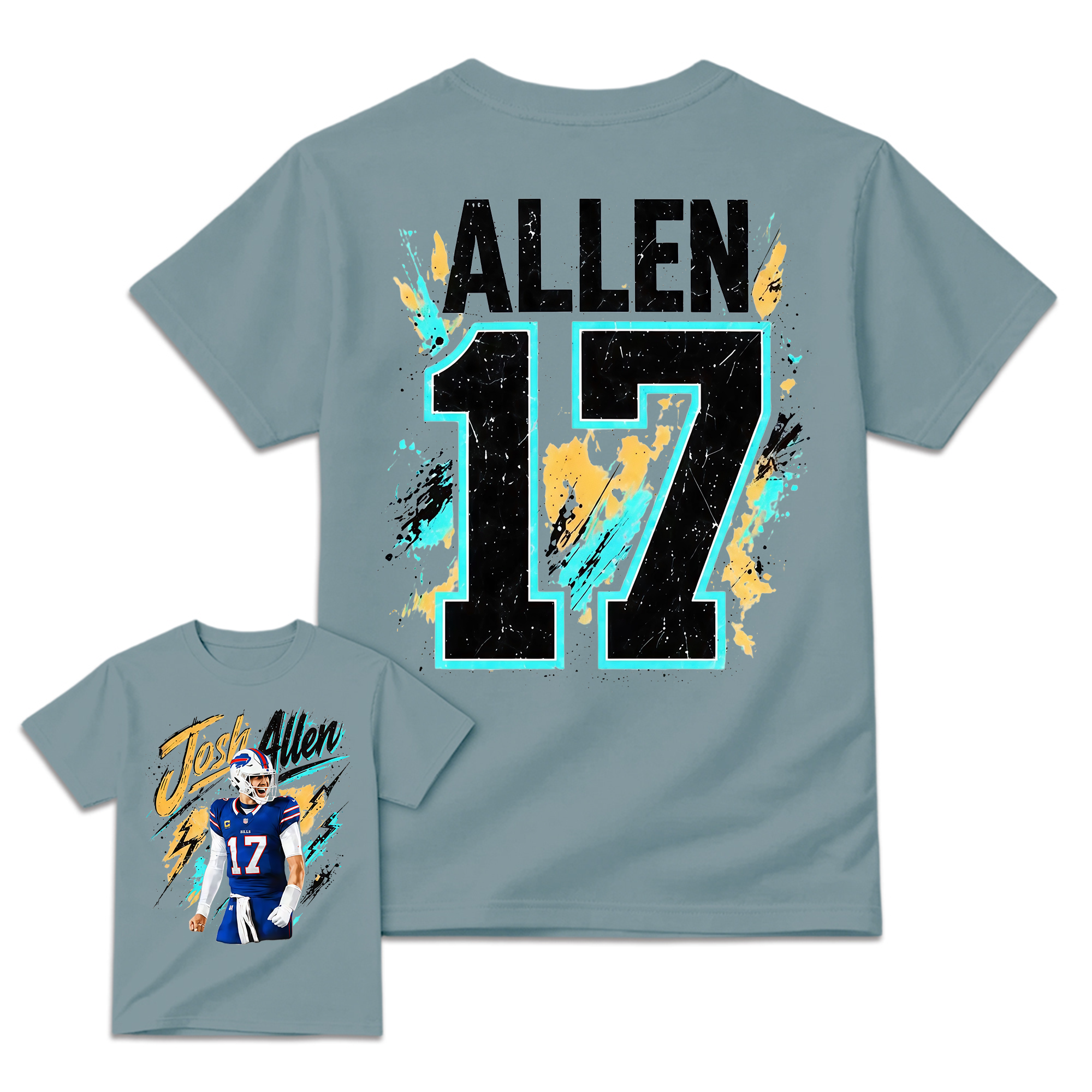 Blue Red Number 17 Football Graphic T-Shirt, Quarterback Game Day Tee, Two-Sided Unisex Sports Fan Shirt