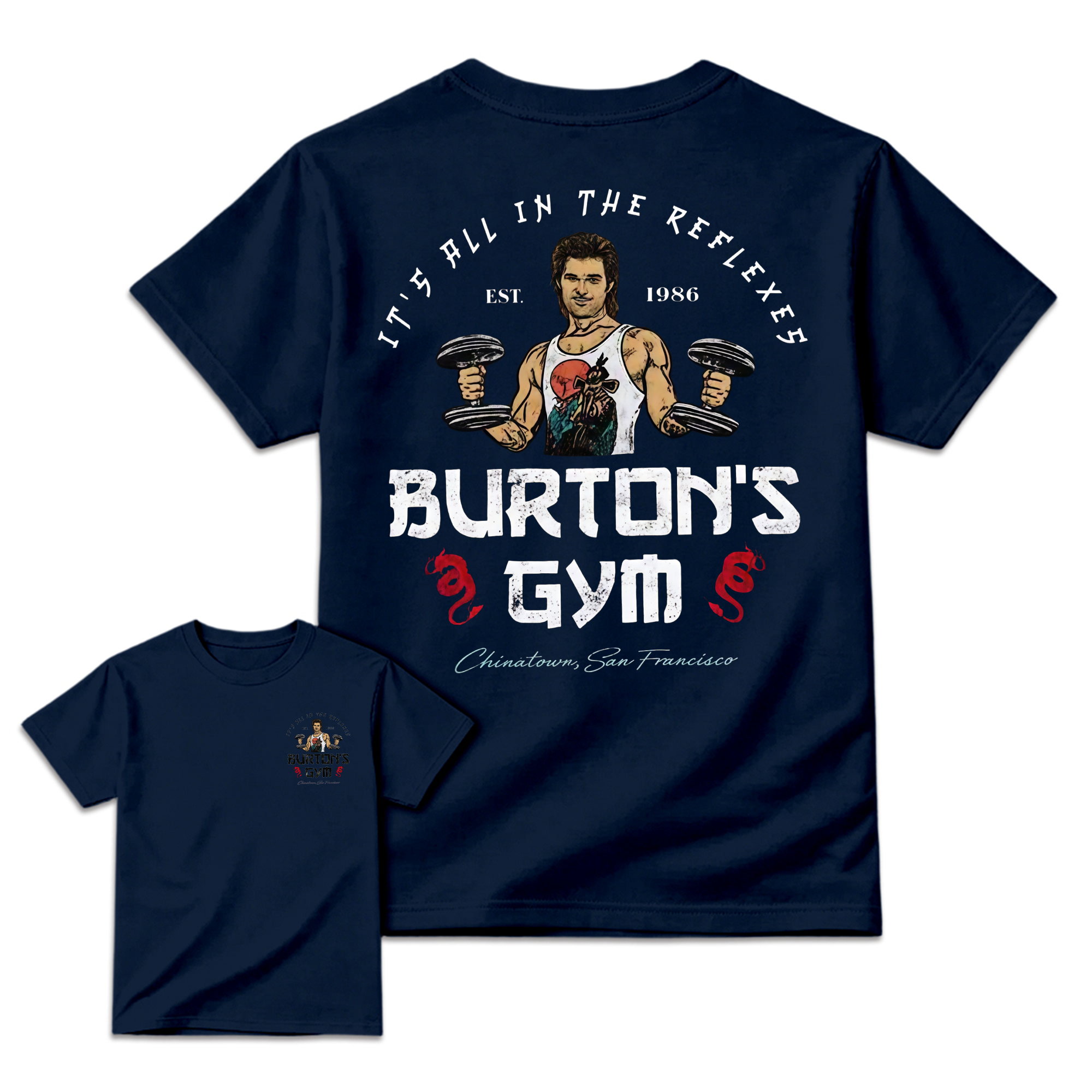 J4ck Burt0n T-Shirt, Burt0n's Gym "It's All In The Reflexes" Graphic Tee, Vintage 80s Action Movie Tribute