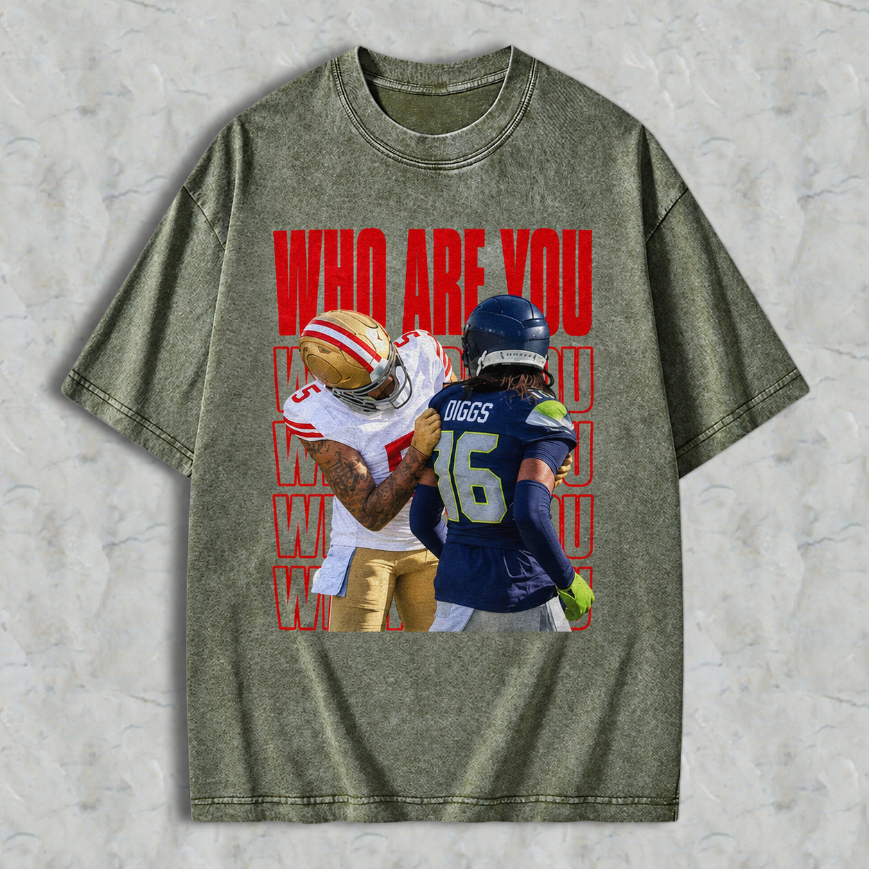Who Are You Graphic Washed T-shirt, Football Rivalry Print Washed T-shirt, Funny Game Day Washed T-shirt
