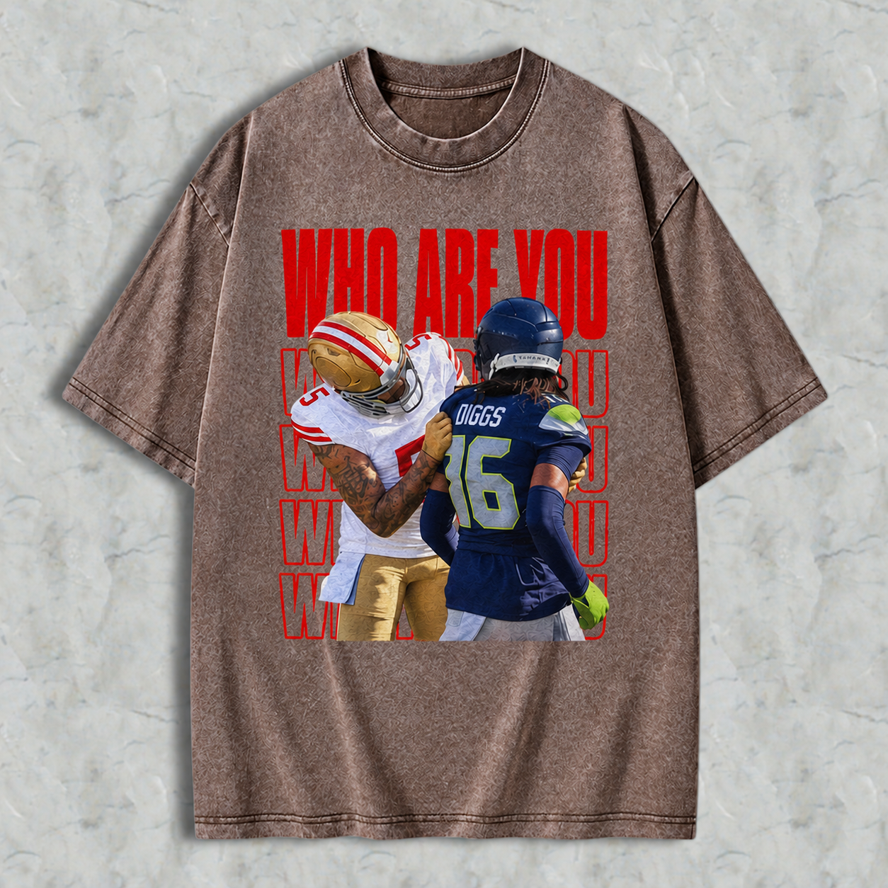 Who Are You Graphic Washed T-shirt, Football Rivalry Print Washed T-shirt, Funny Game Day Washed T-shirt