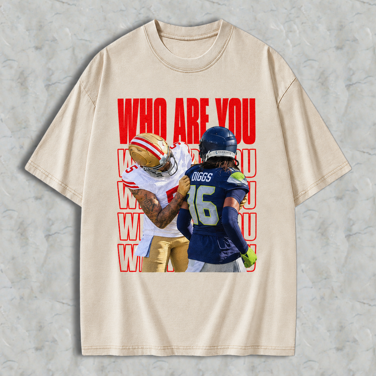 Who Are You Graphic Washed T-shirt, Football Rivalry Print Washed T-shirt, Funny Game Day Washed T-shirt