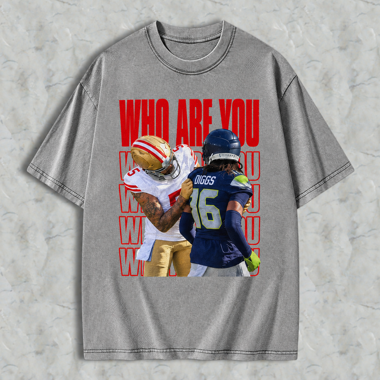 Who Are You Graphic Washed T-shirt, Football Rivalry Print Washed T-shirt, Funny Game Day Washed T-shirt