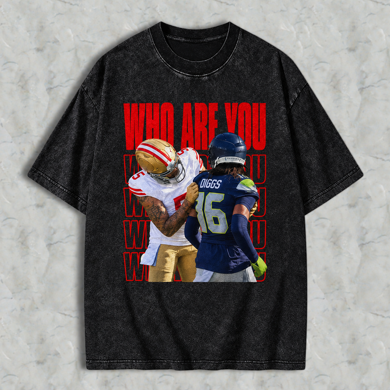 Who Are You Graphic Washed T-shirt, Football Rivalry Print Washed T-shirt, Funny Game Day Washed T-shirt