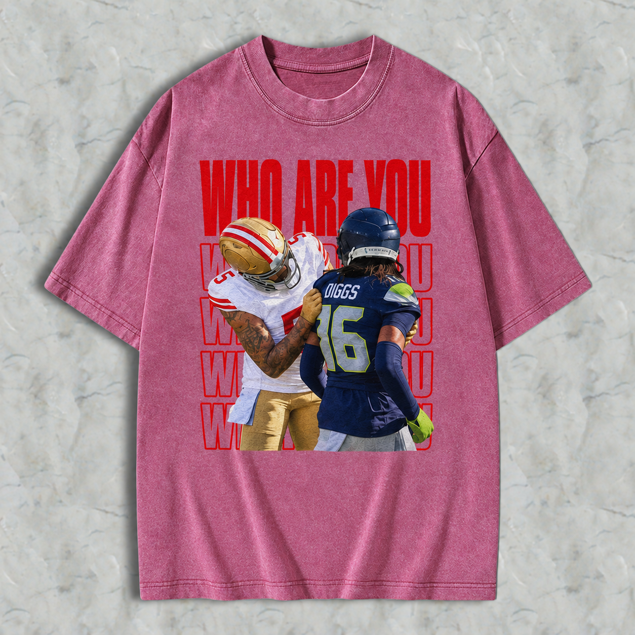 Who Are You Graphic Washed T-shirt, Football Rivalry Print Washed T-shirt, Funny Game Day Washed T-shirt