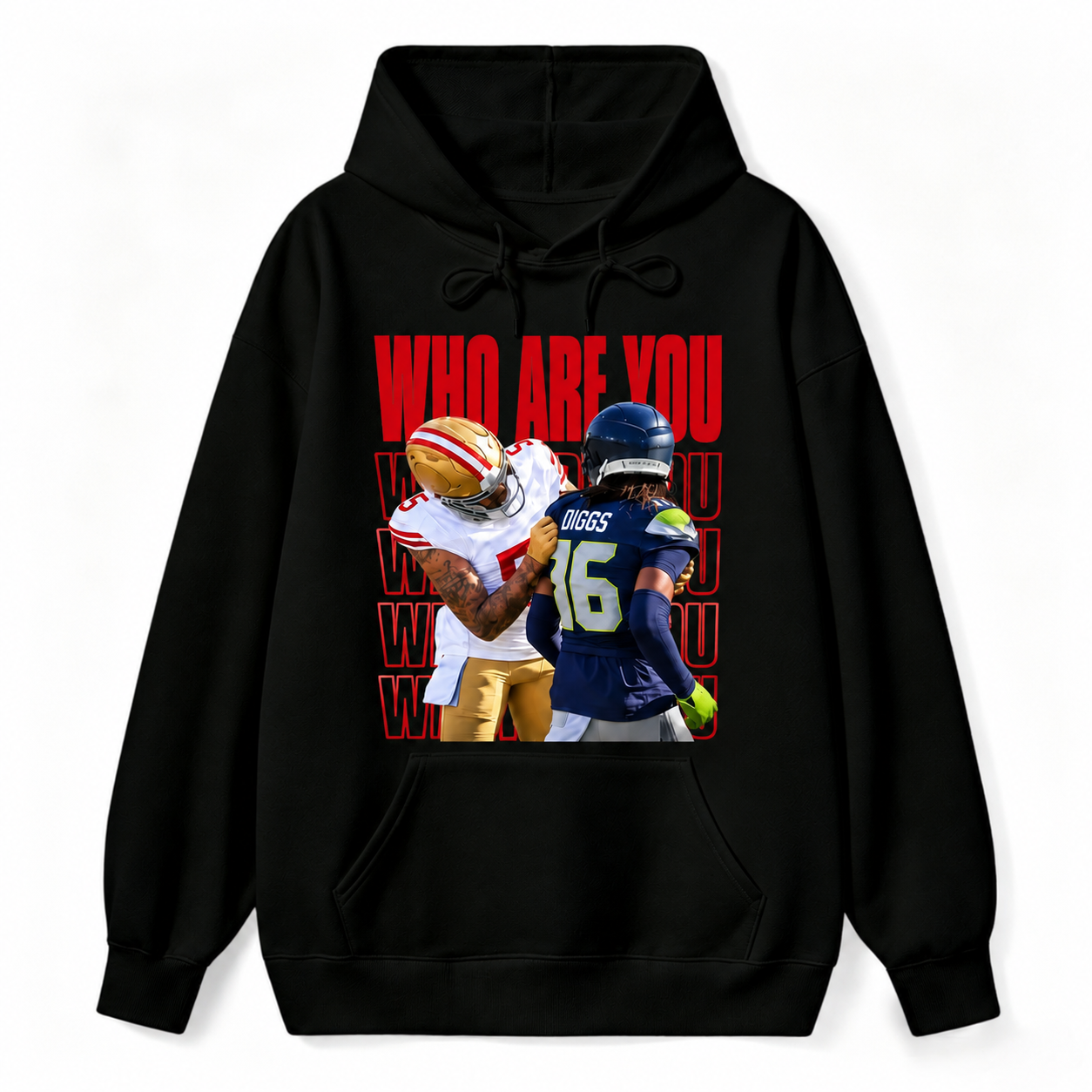 Who Are You Graphic Hoodie， Football Rivalry Print Tee, Funny Game Day Hoodie