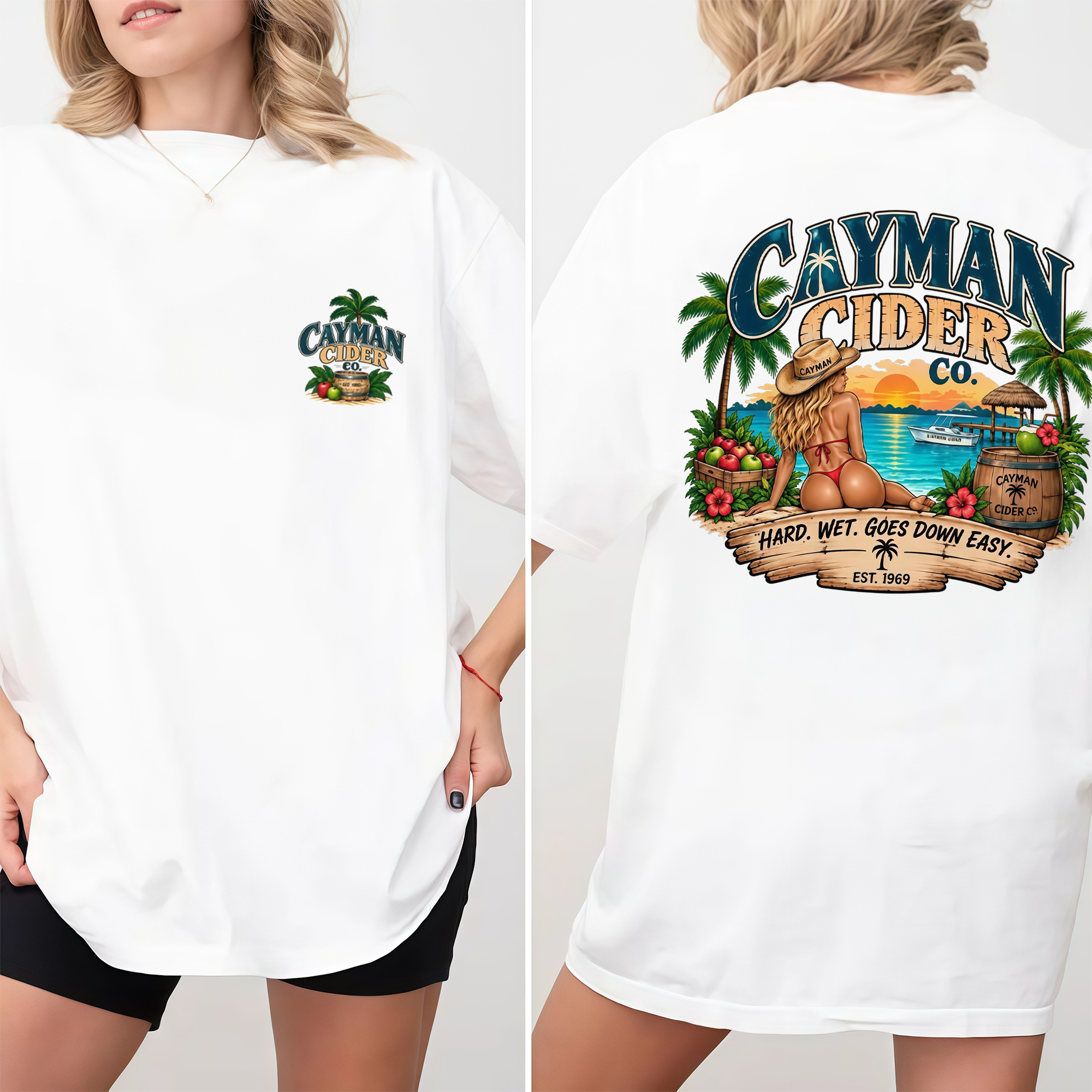Cayman Cider Co. Unisex Cotton T-Shirt Hard Wet Goes Down Easy 