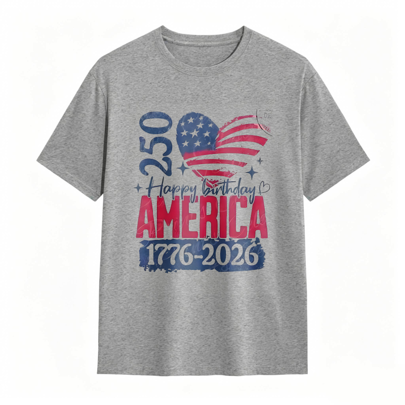 250th Birthday America 1776 2026 Patriotic Heart Flag Design T-shirt