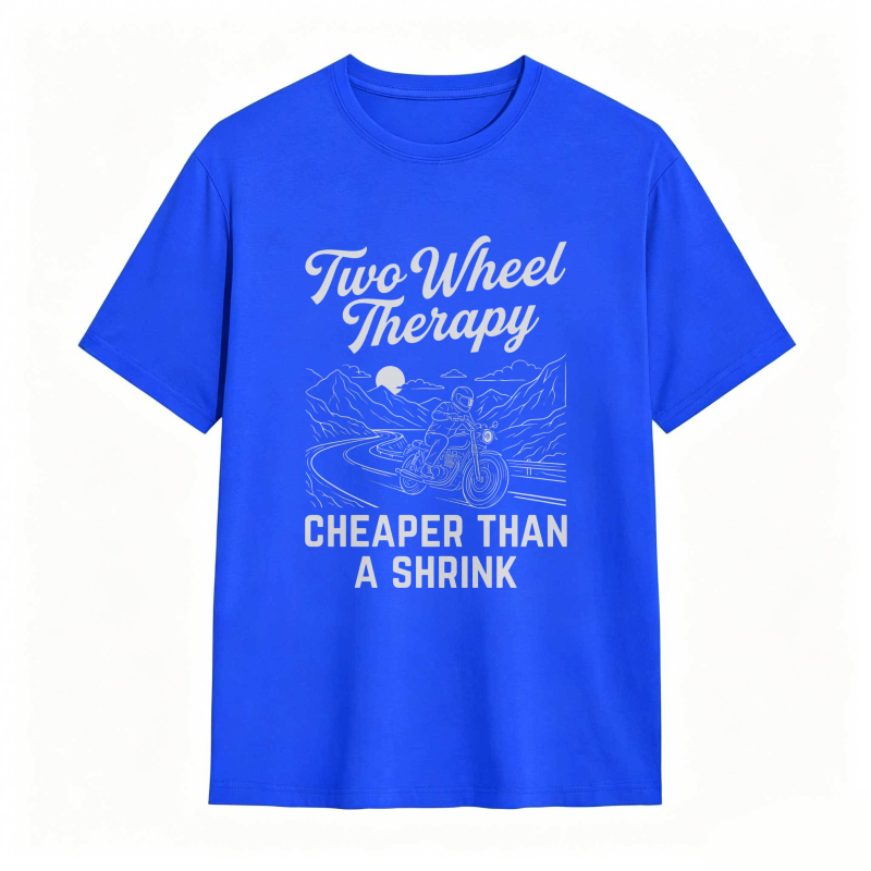 Two Wheel Therapy Motorcycle Mountain Scene Cheaper Than A Shrink T-shirt