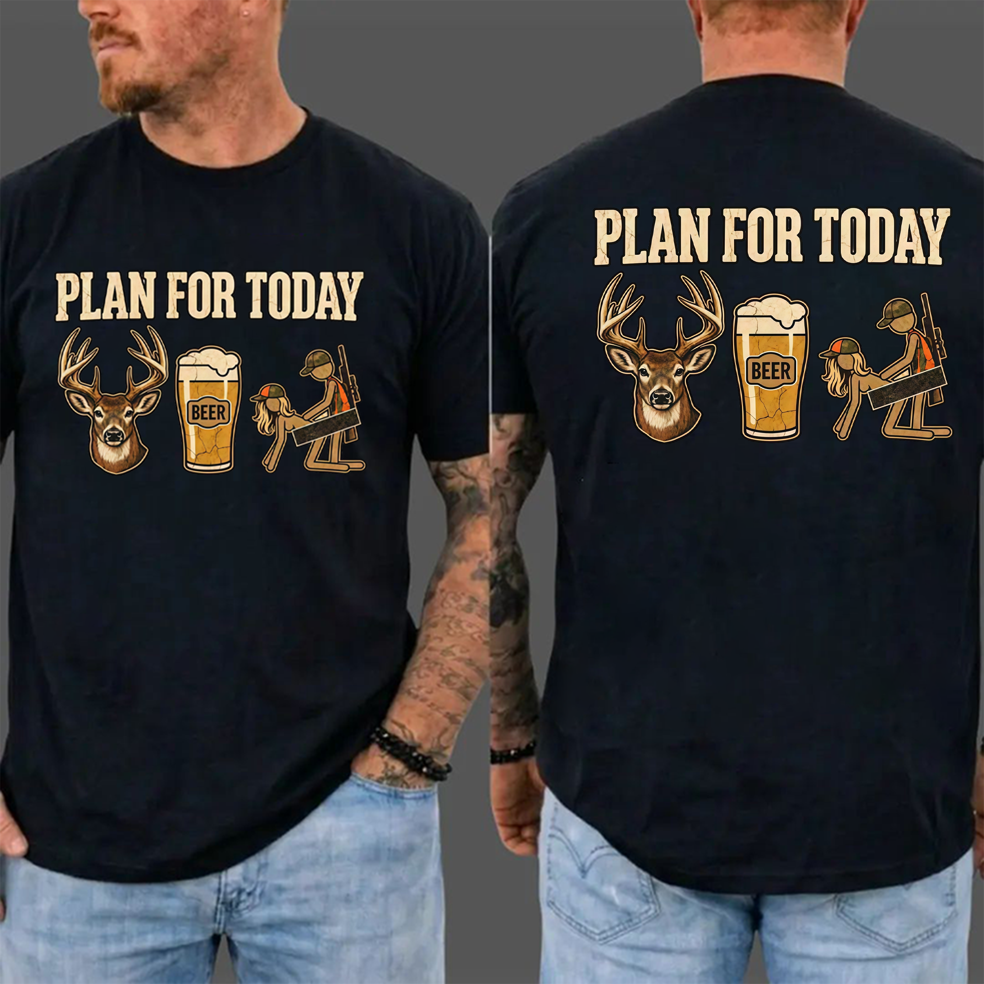 Plan For Today Deer Hunting T-Shirt, Whitetail Buck Beer Hunter Graphic Tee, Unisex Hunting Apparel, Funny Deer Hunting Gift for Men and Women, Outdoor Country Hunting Shirt