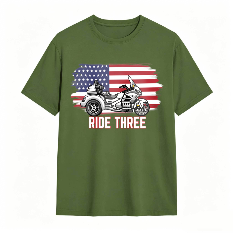 Motorcycle With American Flag Ride Three Unisex Classic T-shirt