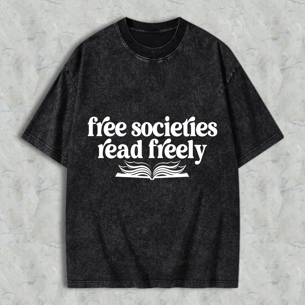 Wardrobecart Free Societies Read Freely Book Graphic Unisex Washed T-shirt