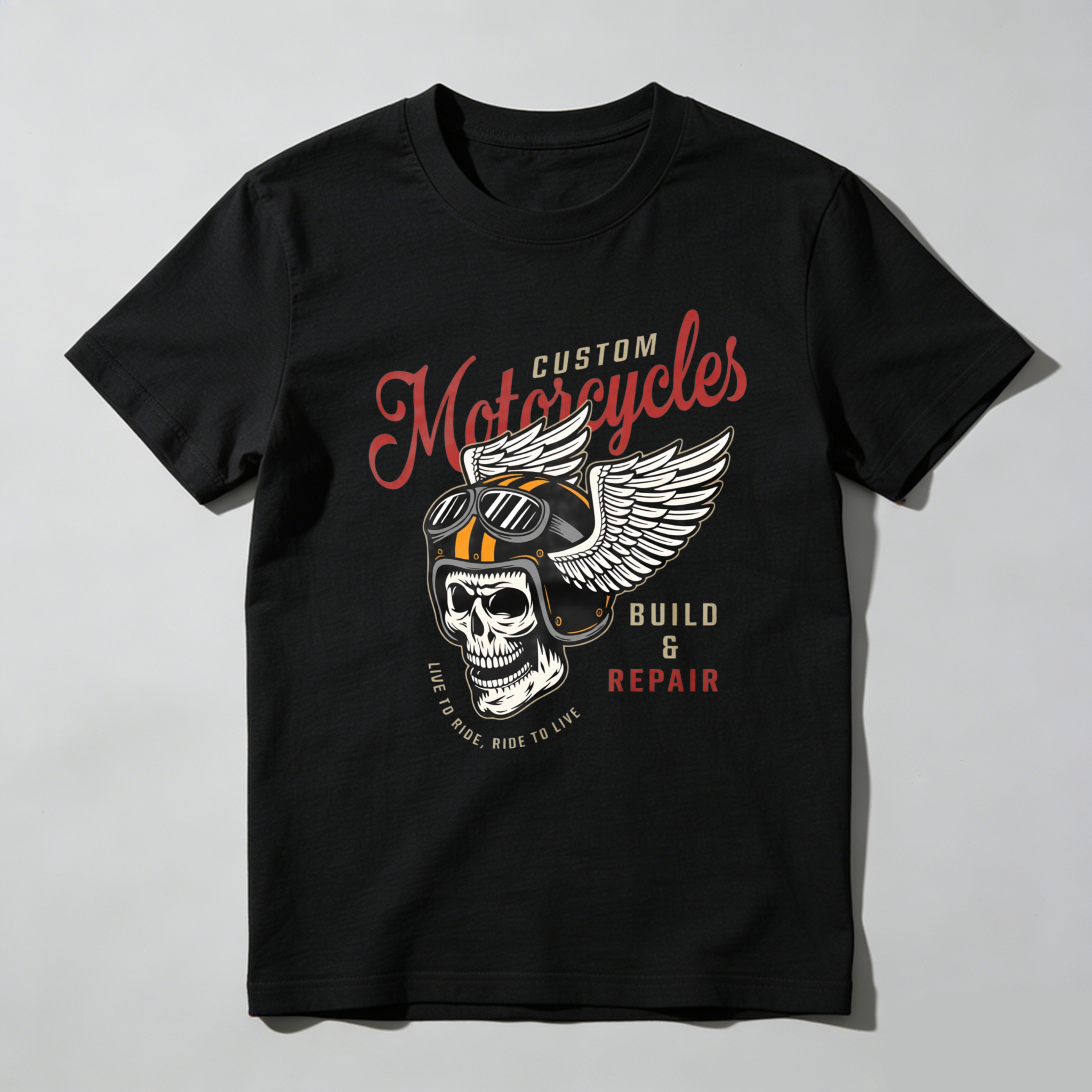Skull With Wings And Motorcycle Helmet Custom Motorcycles Build And Repair Unisex Classic T-shirt