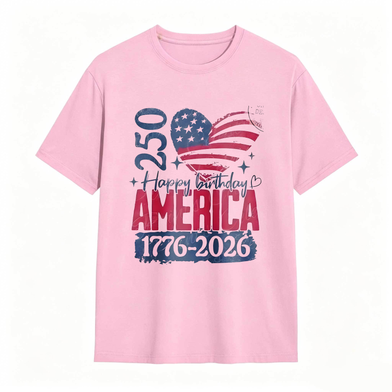 250th Birthday America 1776 2026 Patriotic Heart Flag Design T-shirt