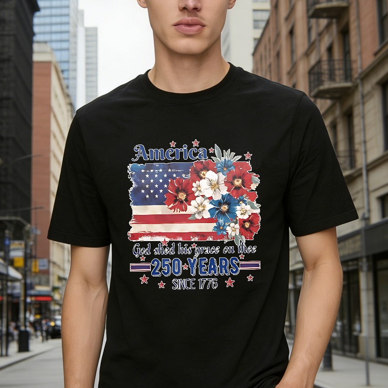 America Flag With Flowers And Text God Shed His Grace On Thee 250 Years Since 1776 T-shirt