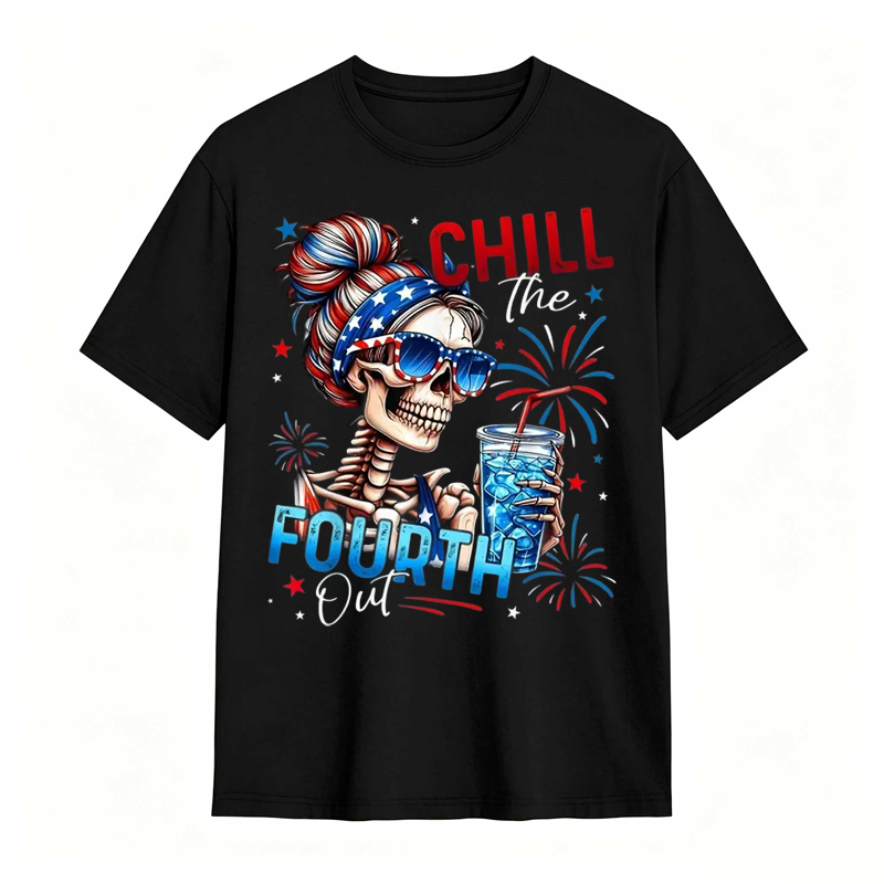 Chill The Fourth Out Patriotic Skeleton 4th of July T-Shirt