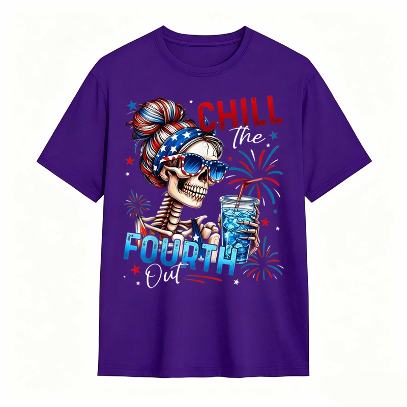 Chill The Fourth Out Patriotic Skeleton 4th of July T-Shirt