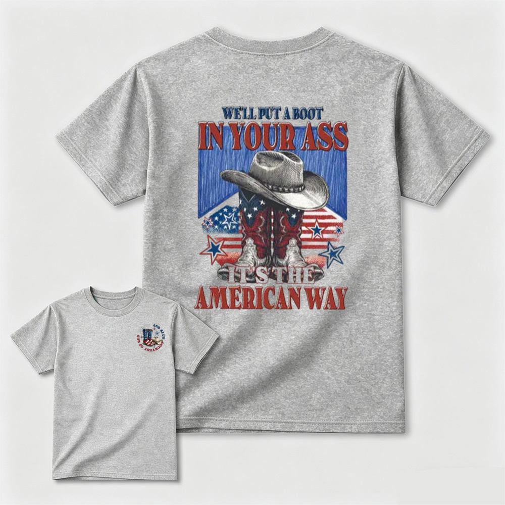 Sketch Style Cowboy Hat Boots American Flag Star Patriotic Graphic T-Shirt