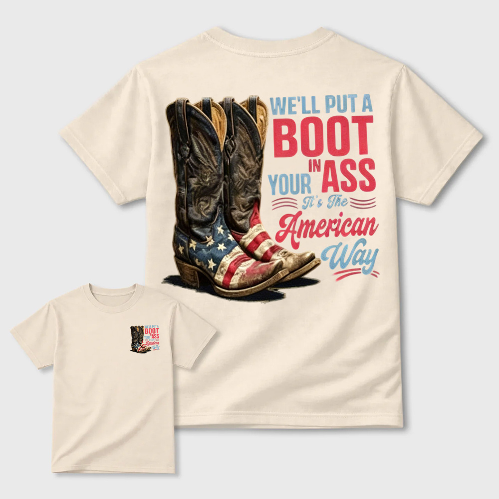 American Flag Cowboy Boots Retro Patriotic Casual Cotton T-Shirt