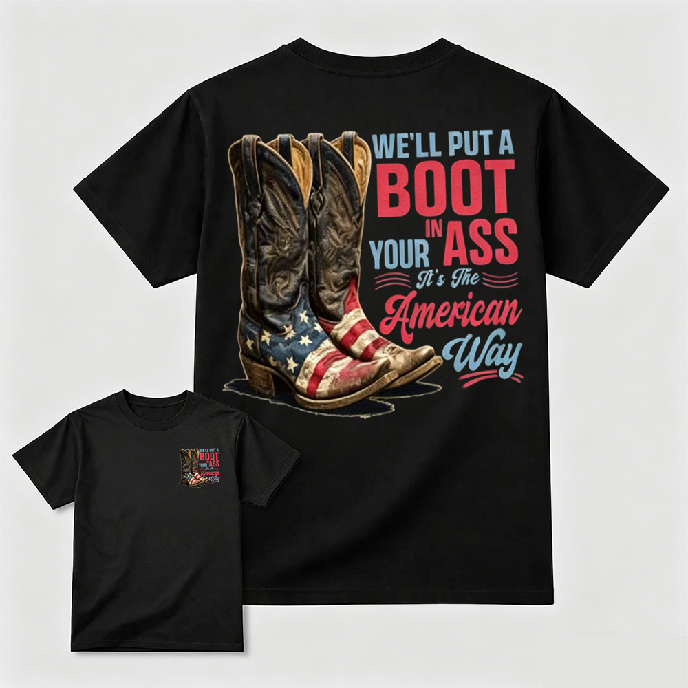 American Flag Cowboy Boots Retro Patriotic Casual Cotton T-Shirt