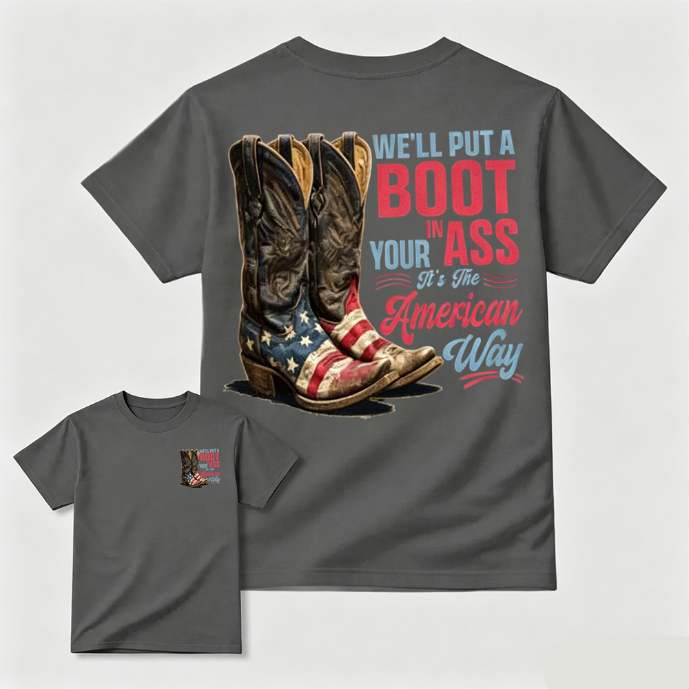 American Flag Cowboy Boots Retro Patriotic Casual Cotton T-Shirt