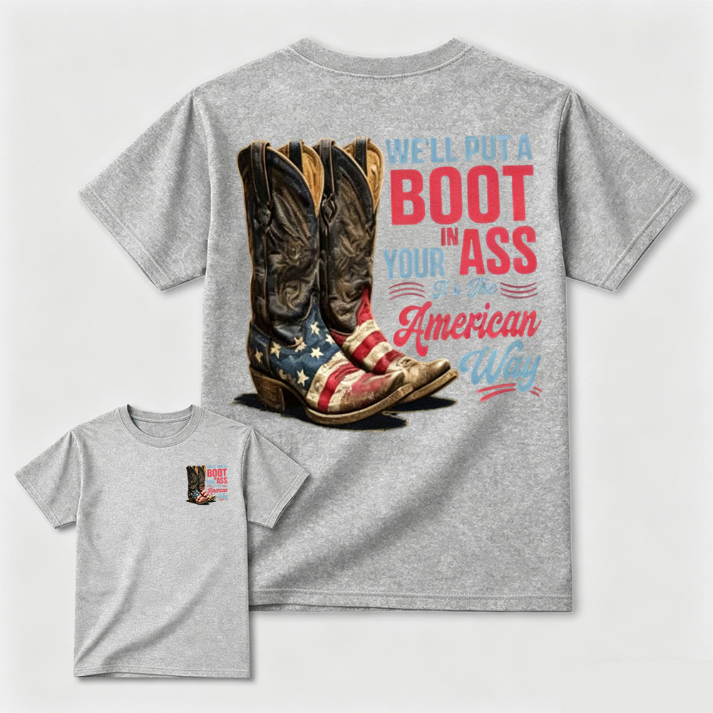 American Flag Cowboy Boots Retro Patriotic Casual Cotton T-Shirt