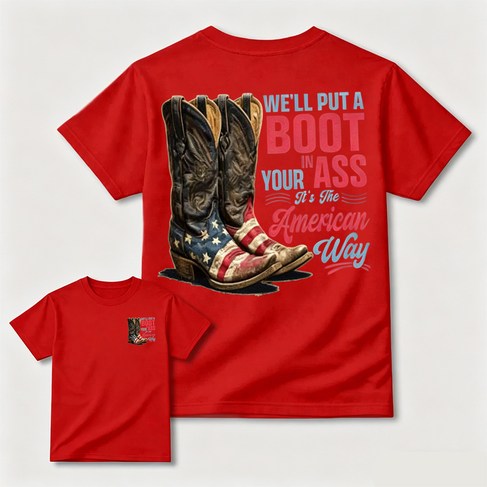 American Flag Cowboy Boots Retro Patriotic Casual Cotton T-Shirt