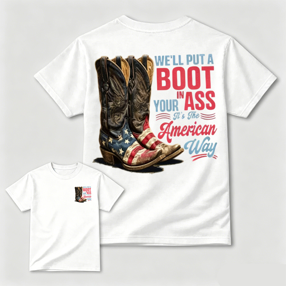 American Flag Cowboy Boots Retro Patriotic Casual Cotton T-Shirt