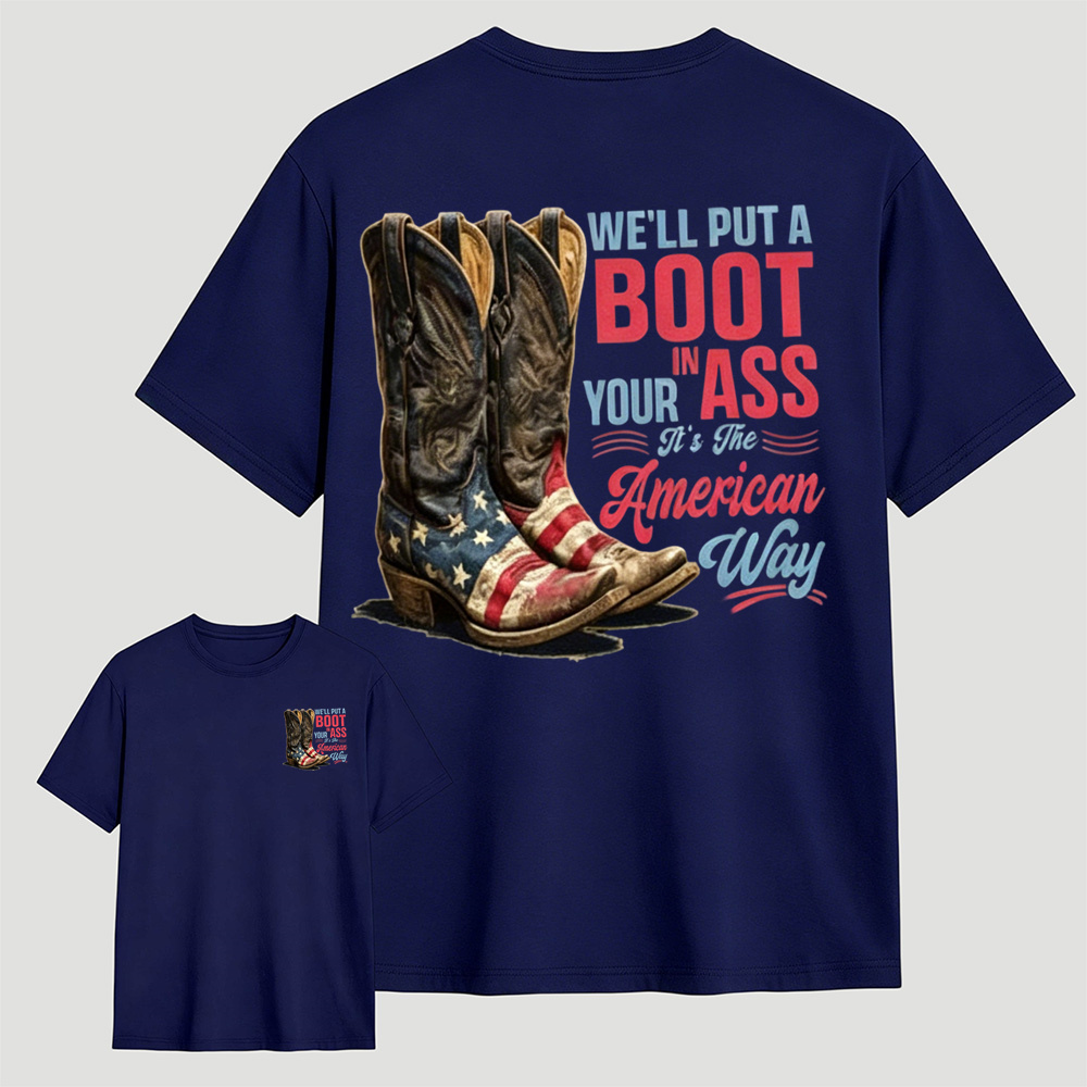American Flag Cowboy Boots Retro Patriotic Casual Cotton T-Shirt