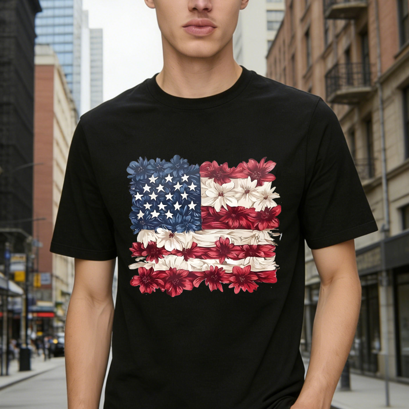 Floral American Flag Design T-shirt
