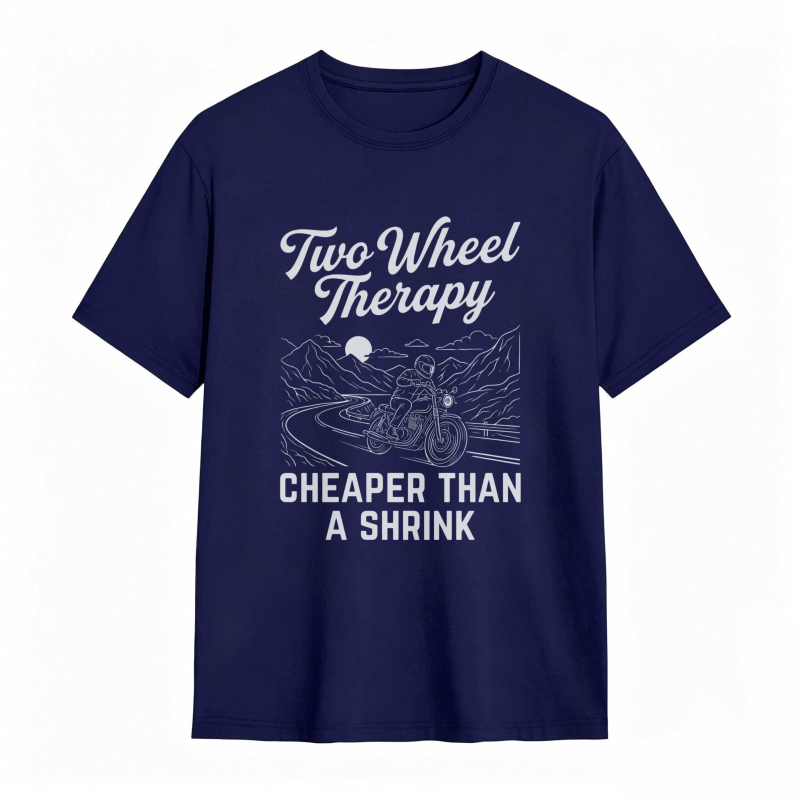 Two Wheel Therapy Motorcycle Mountain Scene Cheaper Than A Shrink T-shirt