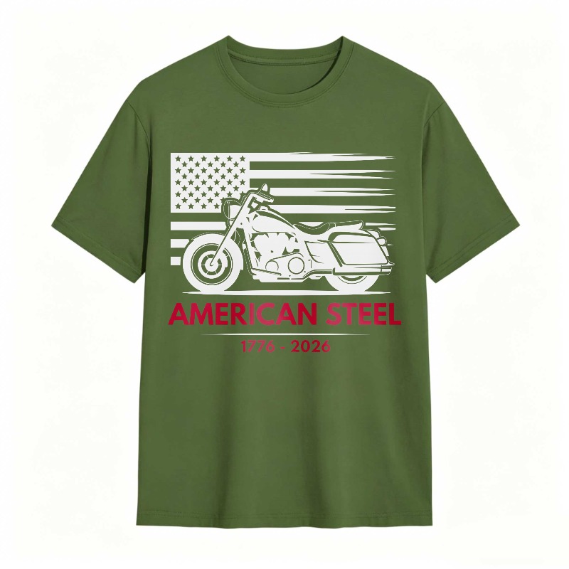 American Flag Motorcycle American Steel 1776 2026 Unisex Classic T-shirt