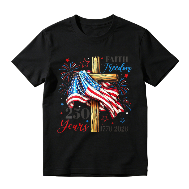 American Flag Cross Faith Freedom 250 Years 1776 2026 T-shirt